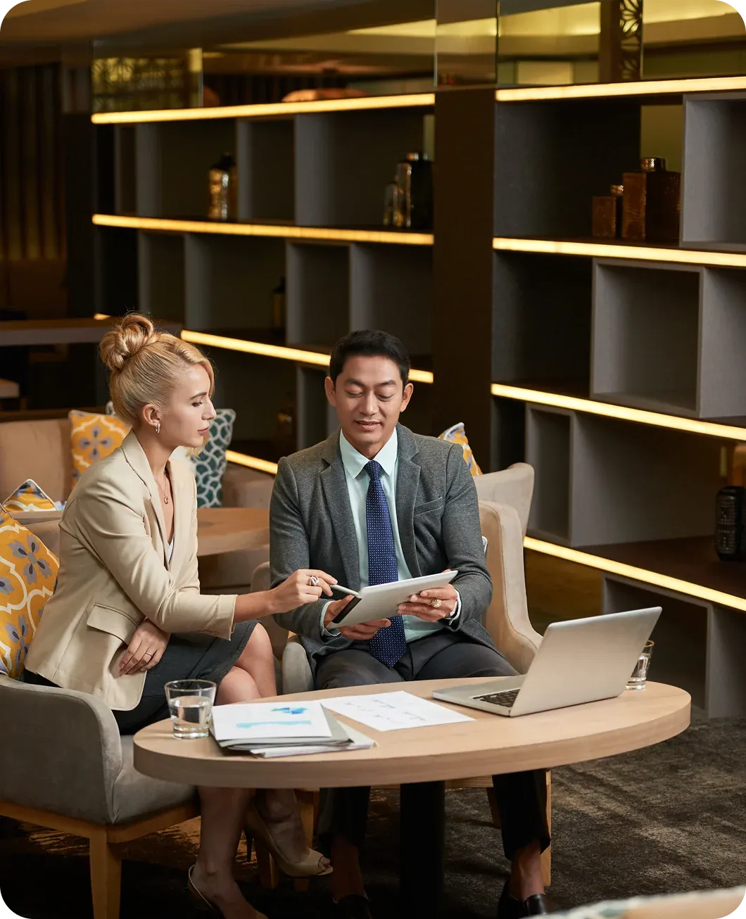 Consultants discussing with client